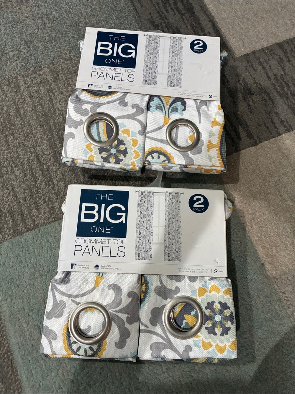 The Big One Floral Grommet Curtain Panels in Gray, Yellow & White